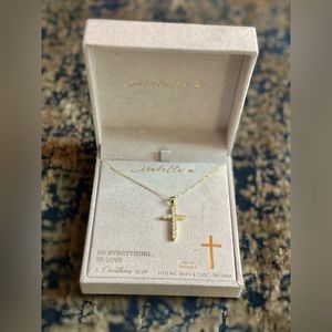 New gold-over-silver Cubic Zirconia cross necklace
